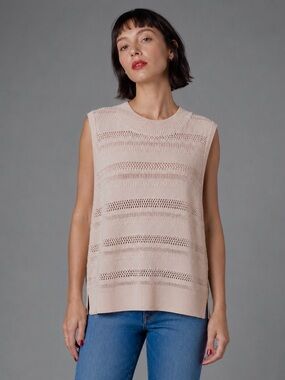 Joie cotton sweater vest in beige cream, loose knit, comfy, L